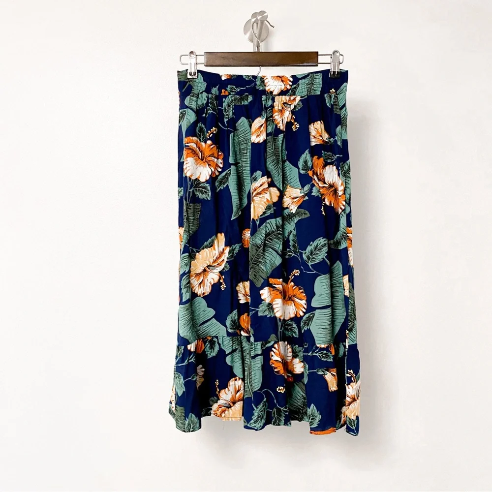 No Brand 100% Rayon Tropical Floral 2 Piece Crop Top Chic Skirt Set Blue‎